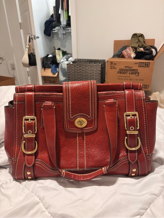 Coach Handbags - Coach Red Leather Shoulder Bag with Gold Hardware